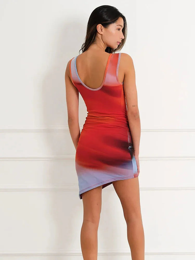 Personalized Pattern Print Sheath Dress | Fashion Women's Diagonal Collar Sleeveless Tank Hip Wrap Sexy Club Dress Dress LUNARITY GARAGE