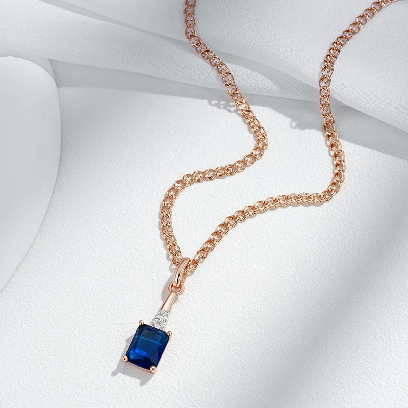 Luxurious Shiny Blue Square Zircon Pendant Necklace – 585 Rose Gold Vintage Charm necklaces LUNARITY GARAGE   