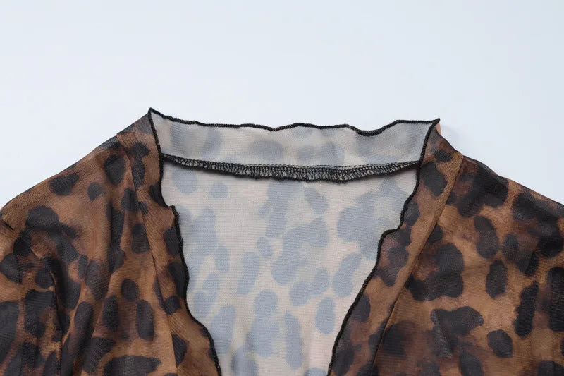 Leopard Print Sheer Mesh Top – Women's See-Through Y2K T-Shirt, Summer Streetwear Blouse & Beachwear Tops Lunarity Garage