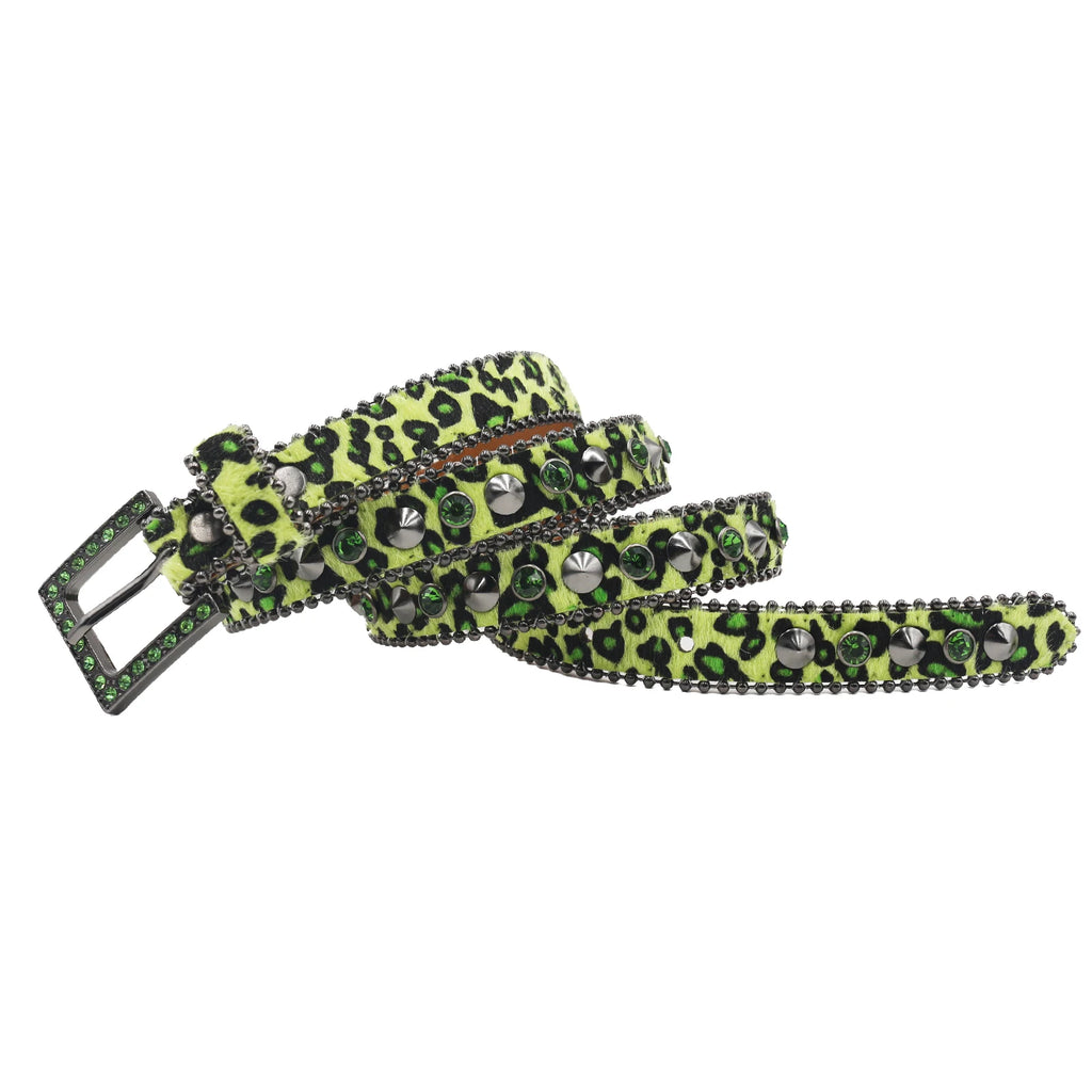 Women’s Rhinestone Leopard Belt – Western Crystal Square Buckle belt LUNARITY GARAGE