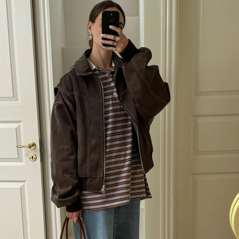Vintage Contrast Stitch Lapel Long Sleeve Jacket Jackets LUNARITY GARAGE