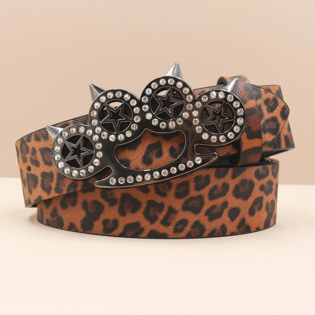 Leopard Print Rhinestone Y2K Belt - Hip Hop Western Shiny Waistband Belt LUNARITY GARAGE
