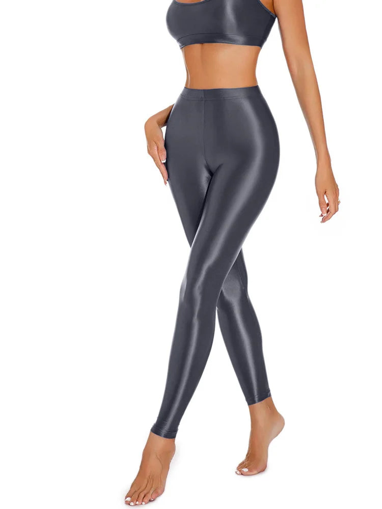 Sexy Shiny Pencil Pants – Elastic Oil Glossy Sheer Leggings (Ankle-Length)