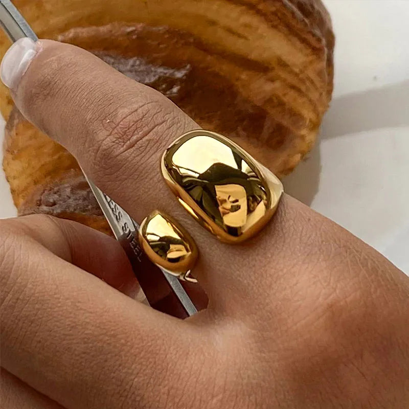 Metallic Ring Irregular Design Minimalist Ins Ring High Quality Waterproof Charm Metallic Gold Silver Fashion Finger Jewelry ring LUNARITY GARAGE Gold Color