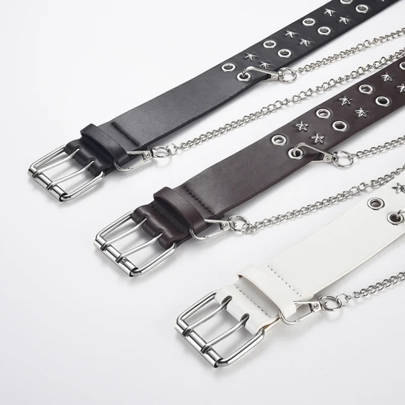 Goth Star Chain Eye Rivet Belt – Double Pin Buckle Punk Festival Party Belt belt LUNARITY GARAGE