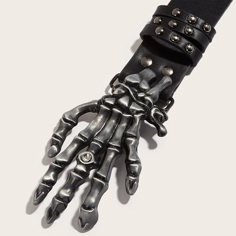Punk Skull Hand Belt – Gothic Y2K Skeleton Hand Leather Belt with Rivets for Men and Women, Harajuku Halloween Accessories belt LUNARITY GARAGE   