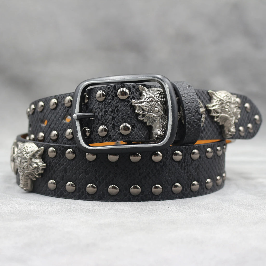 Fashion Wolf Rivet Belt – Studded Skull Punk Rock belt LUNARITY GARAGE