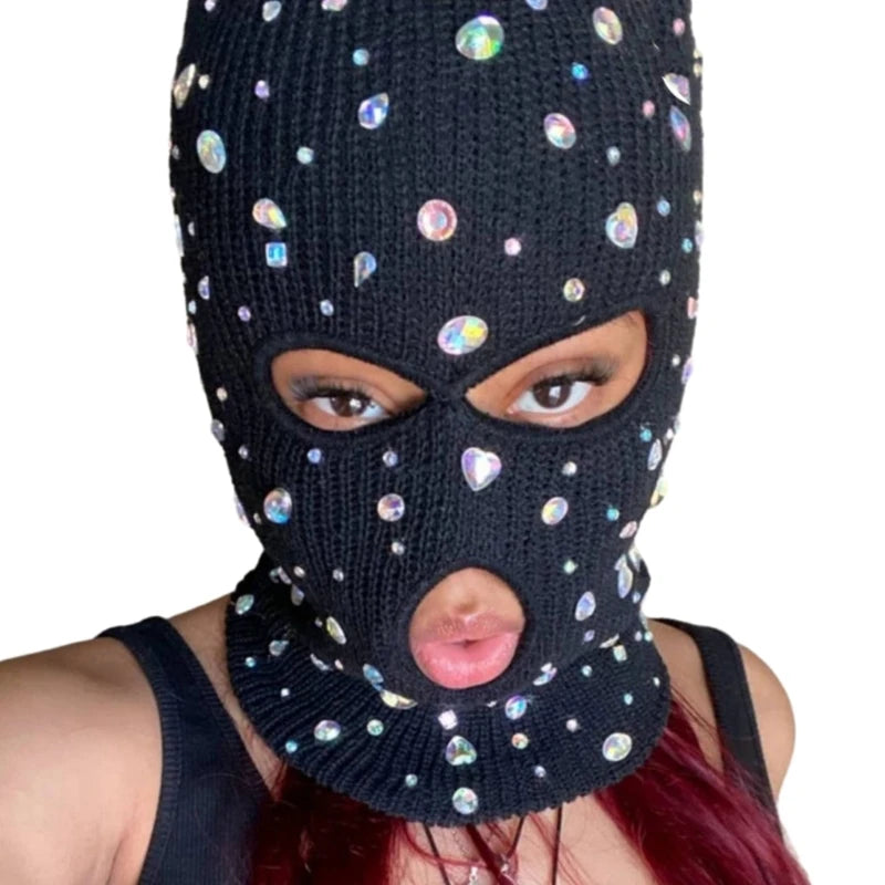 Bling Bling Jeweled Balaclava – Rhinestone Face Cover & Hooded Neck Warmer Balaclavas LUNARITY GARAGE Black