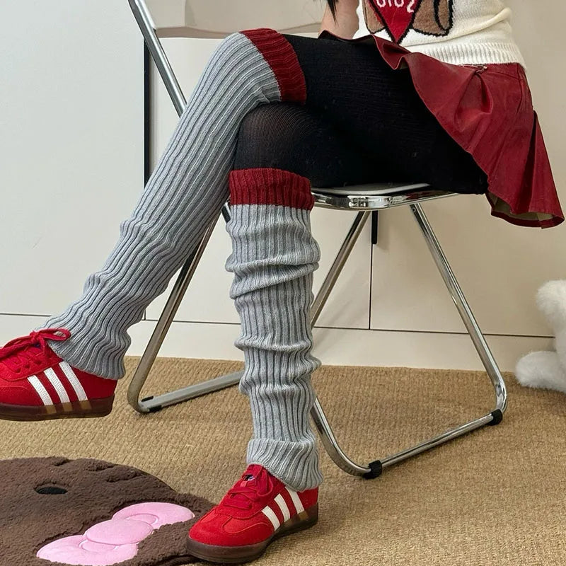 Vintage Angola Red Knee-High Socks – Gothic Stacked Leg Warmers for Winter Leg Warmers LUNARITY GARAGE