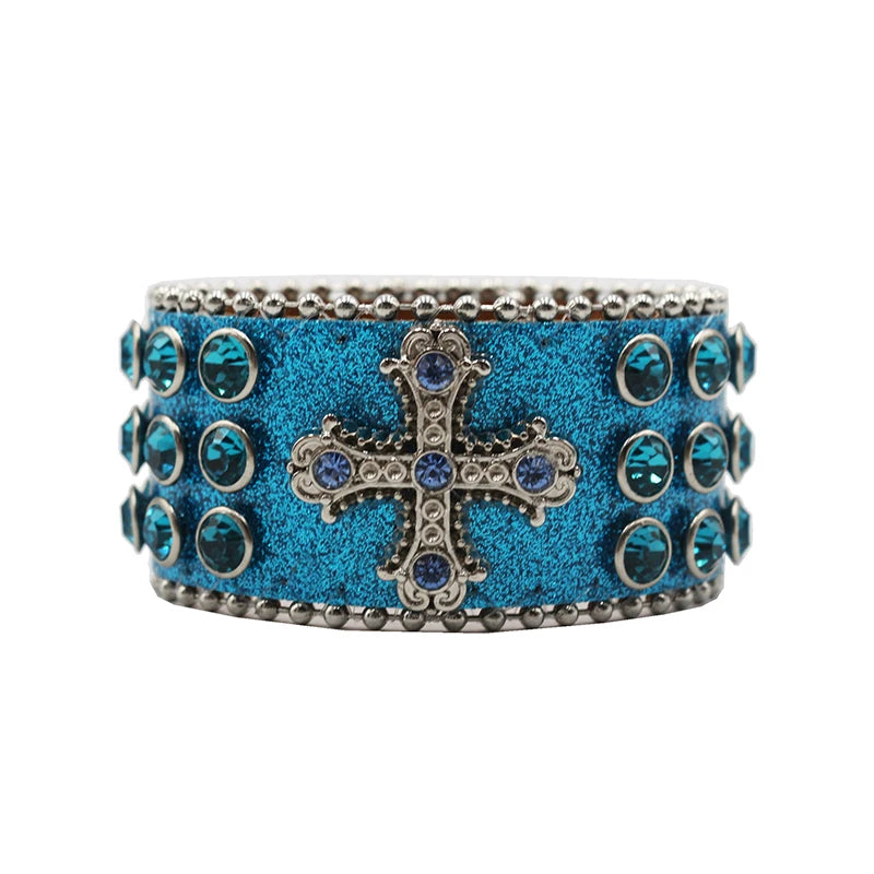 Rhinestone Cross Bracelet – Shiny Crystal Unisex Party Jewelry Bracelets LUNARITY GARAGE Shiny-Blue