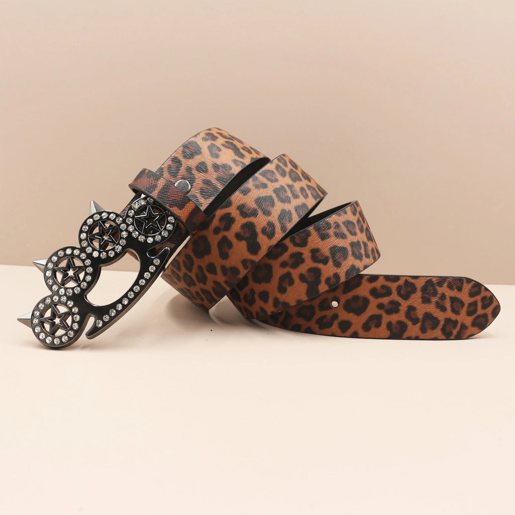 Leopard Print Rhinestone Y2K Belt - Hip Hop Western Shiny Waistband Belt LUNARITY GARAGE