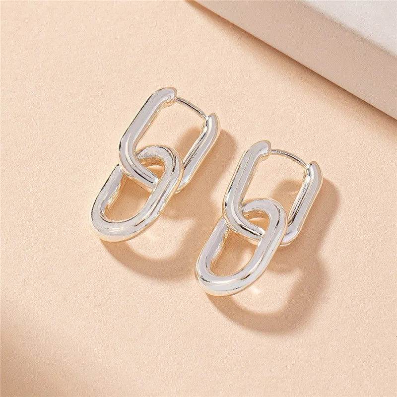 Retro Double Loop Geometric Drop Earrings – Gold and Silver earrings LUNARITY GARAGE 03