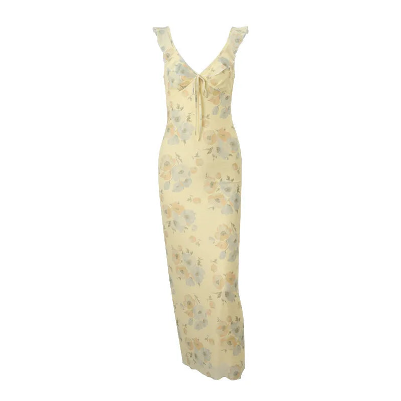Coquette Floral Print Plunge Maxi Dress | Sexy Backless Fairy Sun Dress for Summer Vacation Dress LUNARITY GARAGE