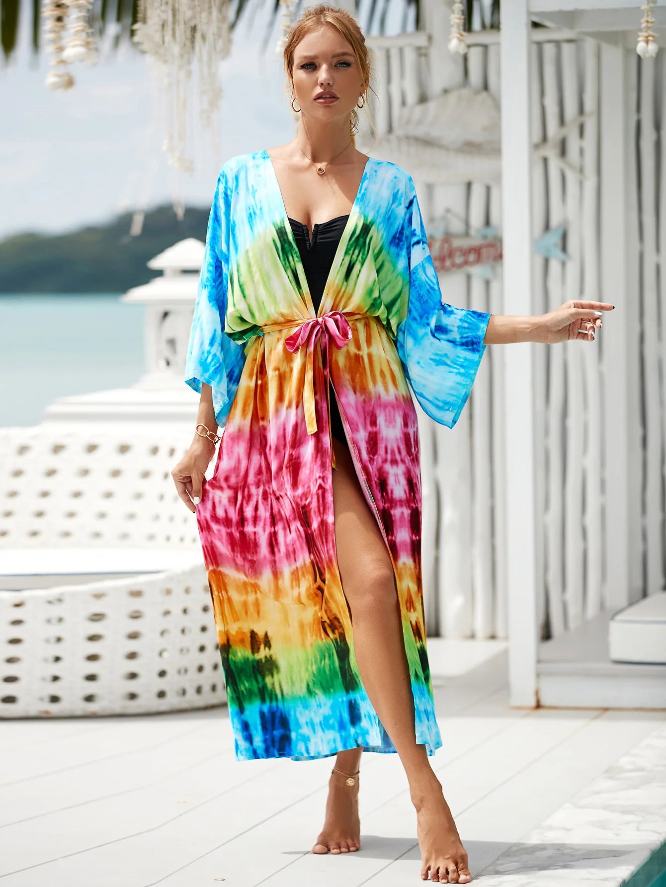 The Africa Printed Beach Kimono Cover-Up