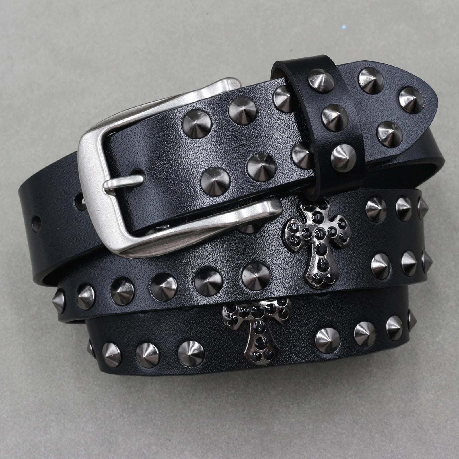Metal Rivet Cowboy Belt – Genuine Cowskin Leather Punk Jeans Belt (Unisex) Belt Lunarity Garage 7 110cm