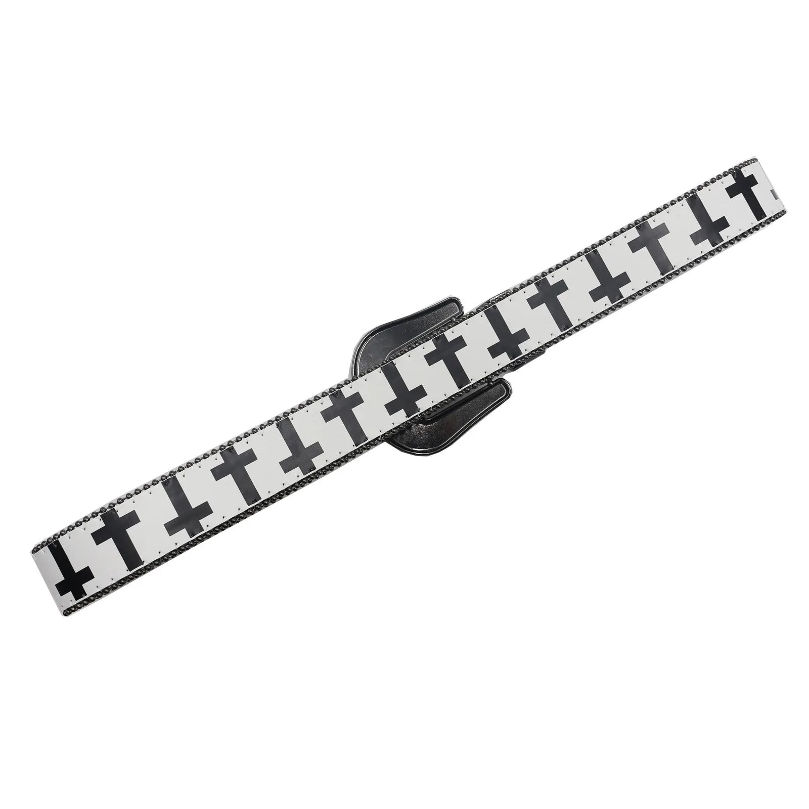 Black & White Cross Rhinestone Belt - Y2K Gothic Trend PU Leather Belt LUNARITY GARAGE