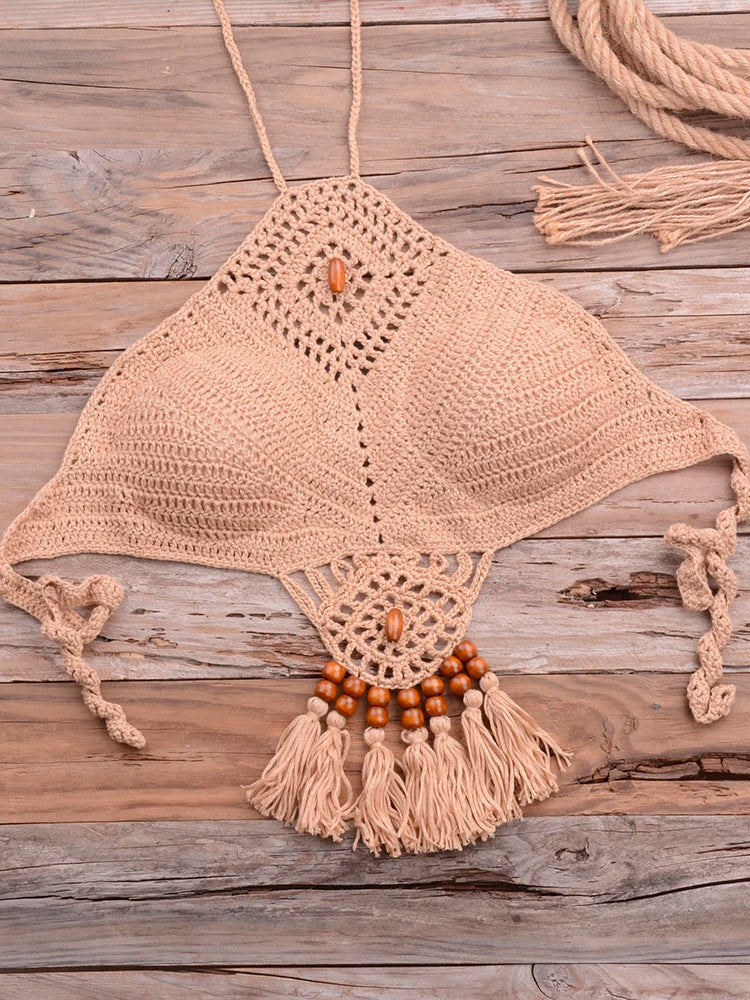 Handmade Crochet Set – Bohemia Style Off-Shoulder High Neck Beachwear Clothing Set LUNARITY GARAGE