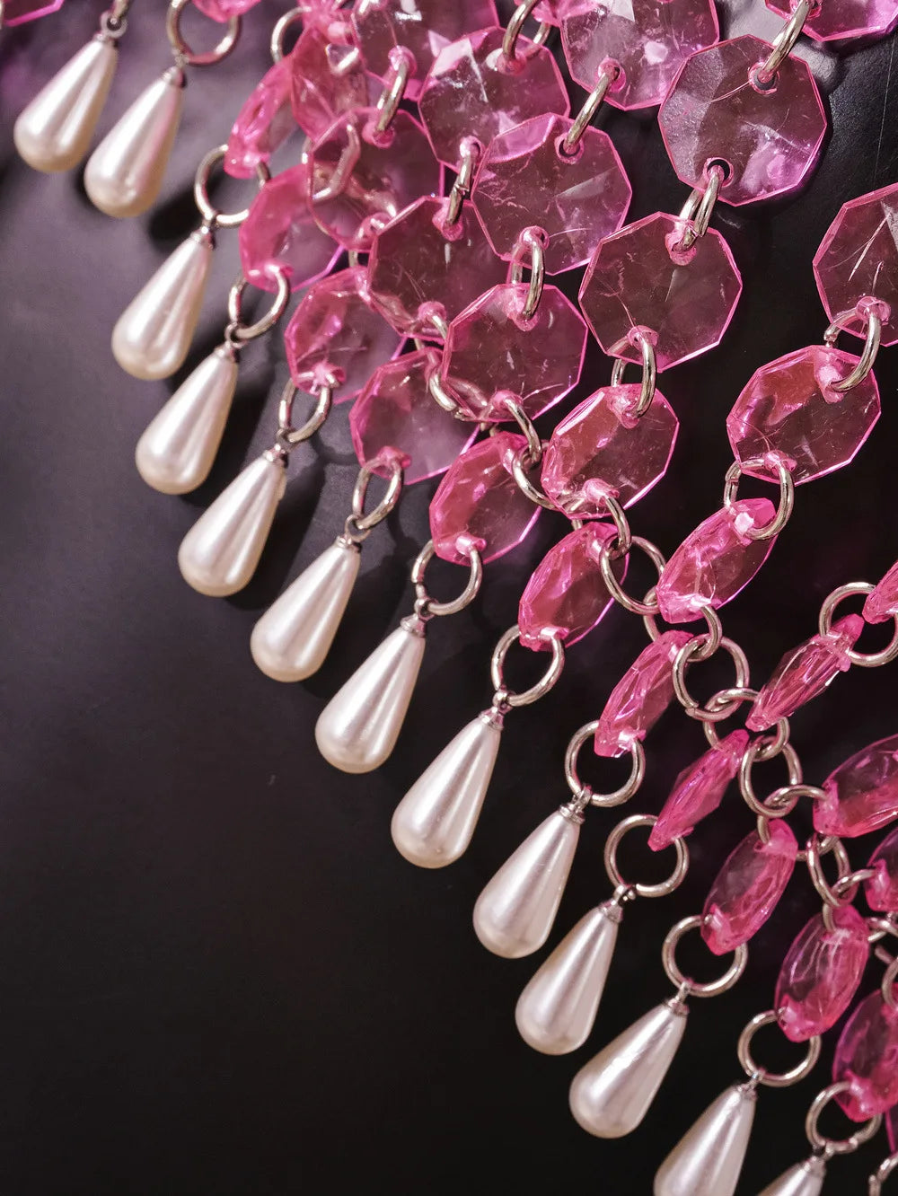 Pearl Tassel Halter Body Chain – Pink Drip Acrylic Stone Bikini Chest Jewelry Body jewelry LUNARITY GARAGE