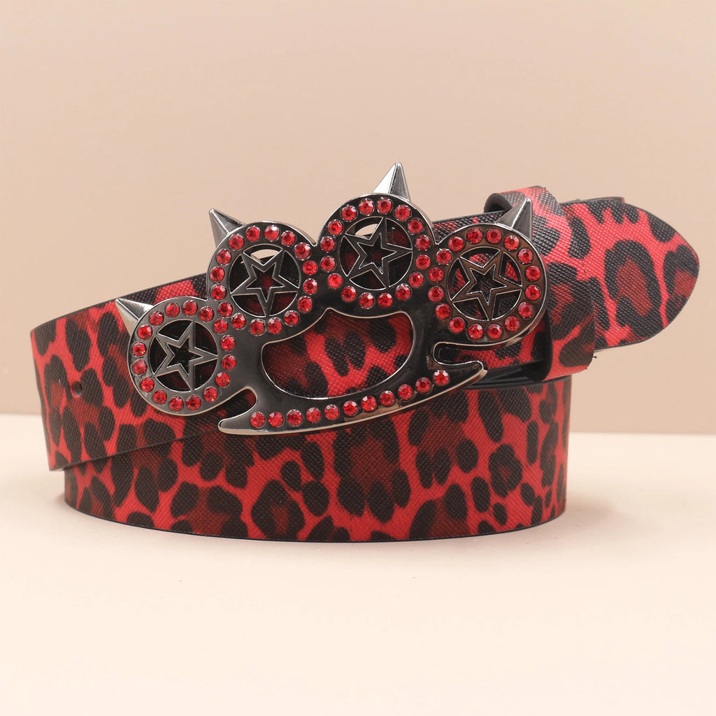 Leopard Print Rhinestone Y2K Belt - Hip Hop Western Shiny Waistband Belt LUNARITY GARAGE