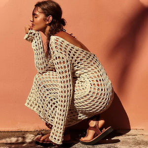 Hollow Out Knit Maxi Beach Dress covers up LUNARITY GARAGE