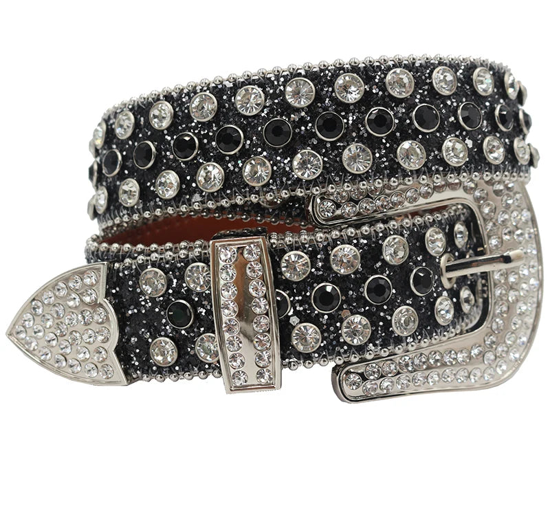 Luxury Rhinestone Western Belt – Crystal Studded Cowboy & Cowgirl Style belt LUNARITY GARAGE Shiny black 105Cm
