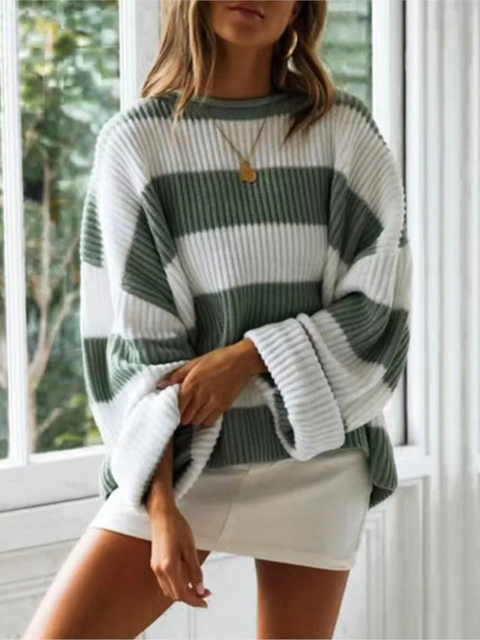 Y2K Striped Knitted Sweater – Preppy Style, Batwing Sleeves, and O-Neck Sweaters LUNARITY GARAGE