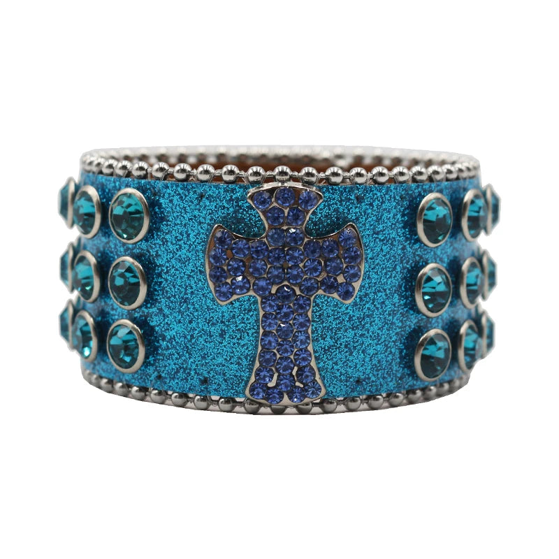 Punk Style Shiny Cross Rhinestone Bracelet Bracelets LUNARITY GARAGE Shiny-Blue