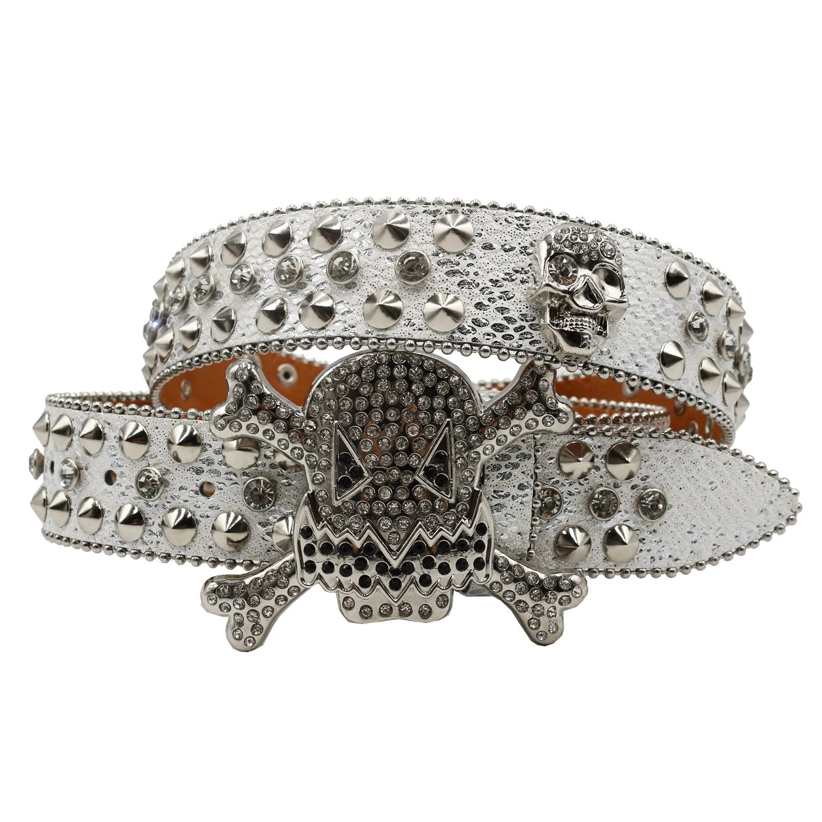Skull Rhinestone Cowboy Belt – European & American Style Pin Buckle belt LUNARITY GARAGE JD-KT-Silver 125cm