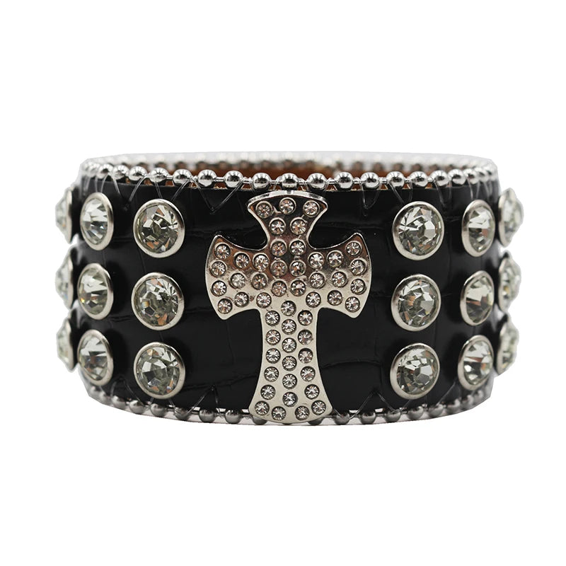 Punk Style Shiny Cross Rhinestone Bracelet Bracelets LUNARITY GARAGE Black