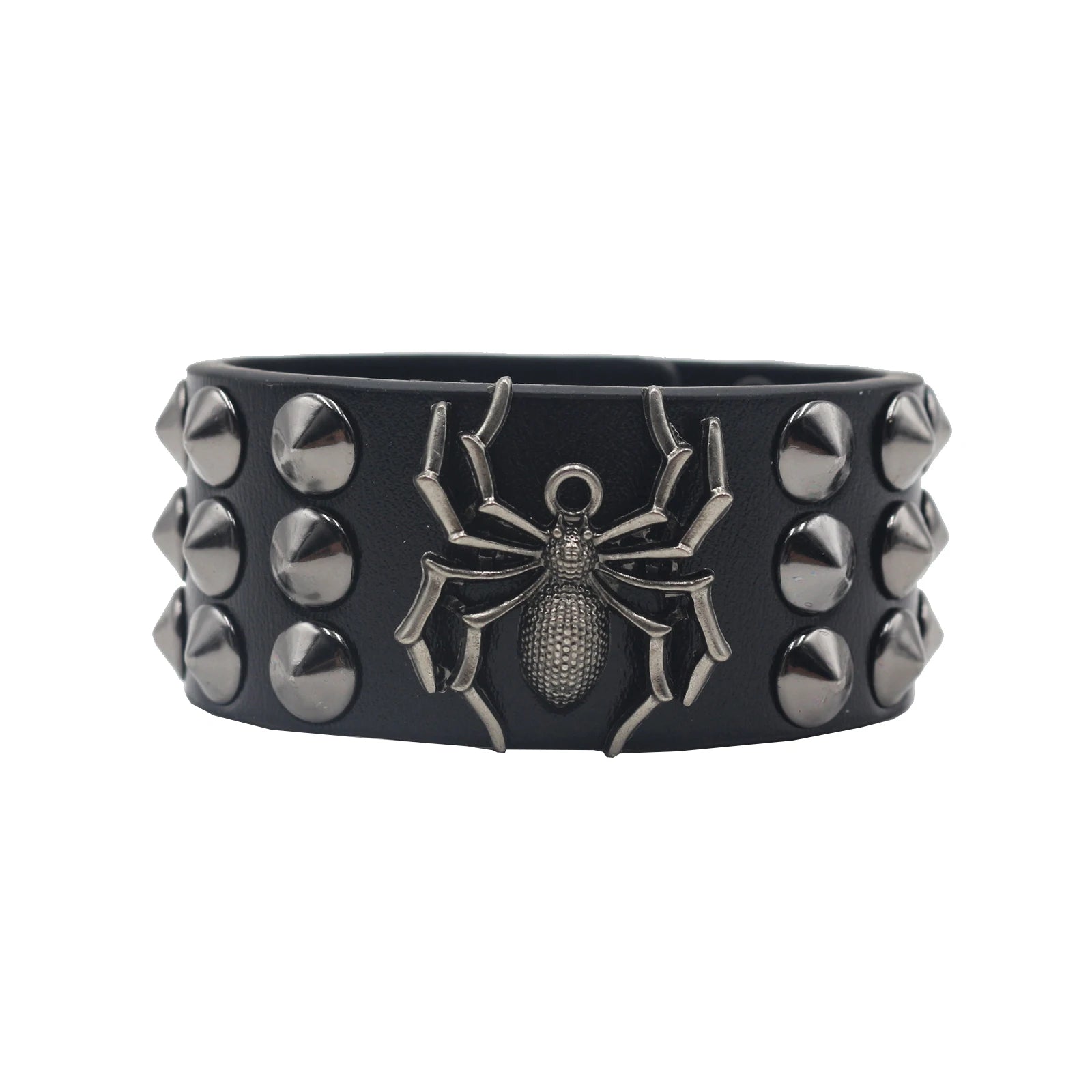 Skull Cross Rivet Wide Cuff Bracelet – Genuine Leather Punk Rock Bangle Bracelets LUNARITY GARAGE Spider