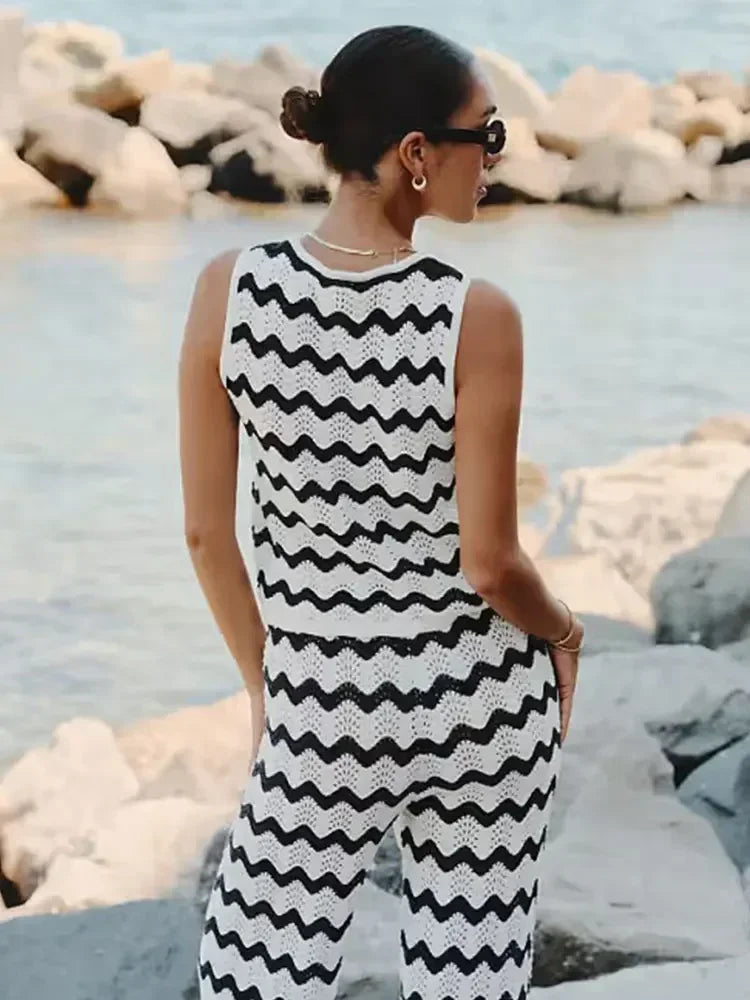 Coastal Cool: The Wave Striped Knit Two-Piece Set Clothing Set LUNARITY GARAGE