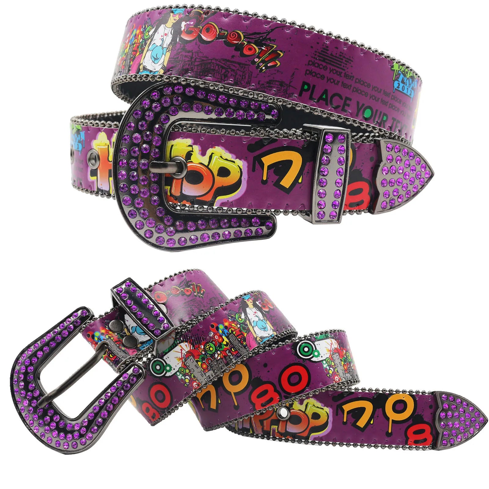 Punk Black Rhinestone Belt – Y2K Western Cowboy Designer Belt belt LUNARITY GARAGE Girl-Purple 125cm