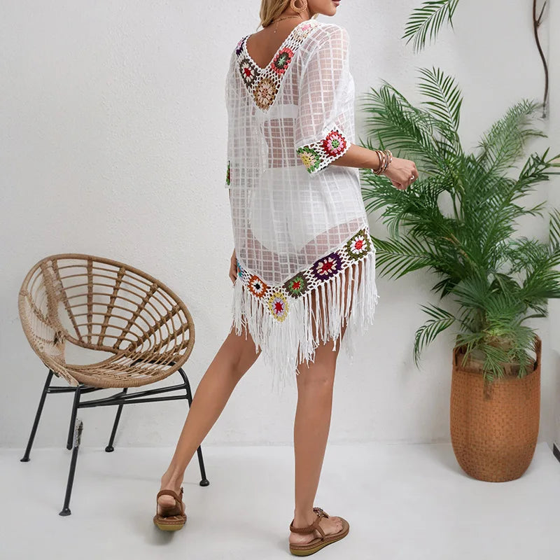 Crochet Flowers Beach Dress – Summer Chiffon Swimsuit Cover-Up cover ups LUNARITY GARAGE