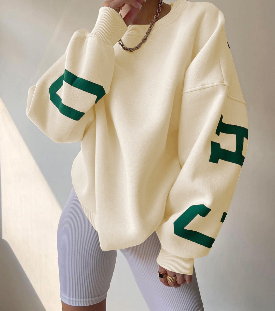 Back Letters Print Oversized Sweatshirt – Cozy Streetwear for Autumn & Winter Sweatshirts Lunarity Garage Beige S