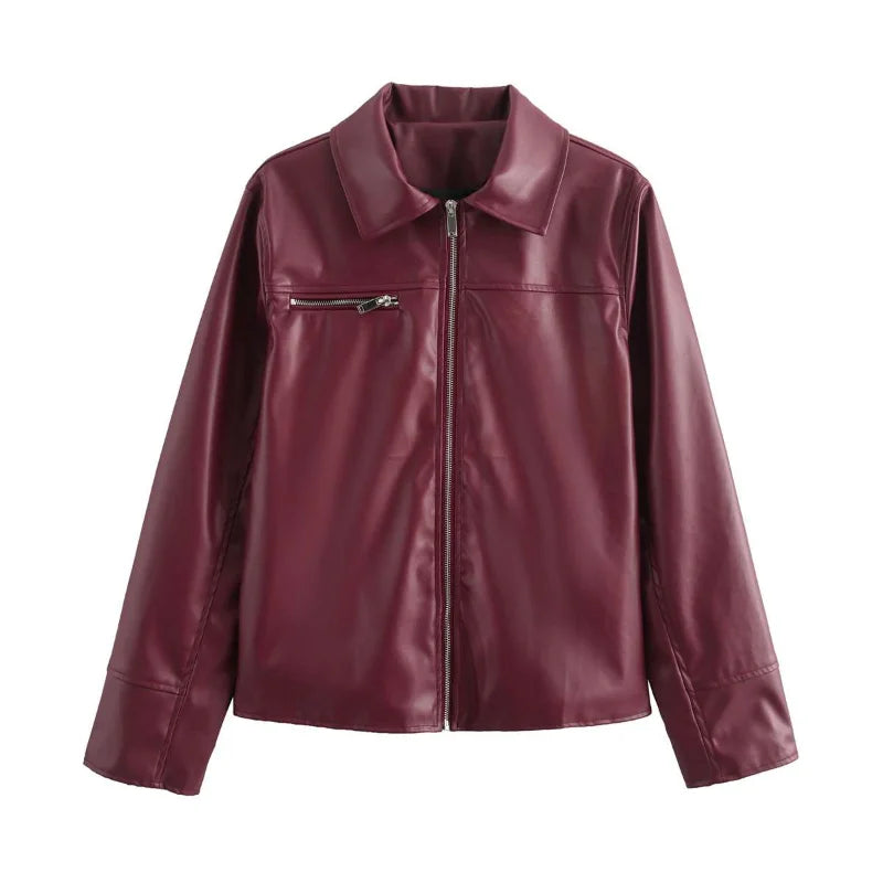 Elegant Burgundy Faux Leather Jacket – A Chic Streetwear Essential Jackets Lunarity Garage