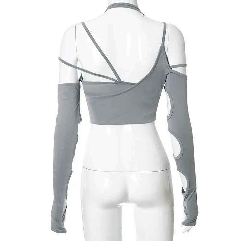 Y2K Sexy Hollow Out Long Sleeve Crop Top – Dark Street Style Camisole for Women crop top Lunarity Garage
