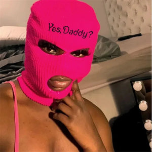 "Yes Daddy" Embroidered Balaclava – Knit Full Face Mask for Winter & Outdoor Sports Balaclavas LUNARITY GARAGE Rose Pink