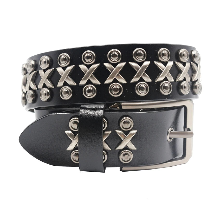 Metal Rivet Cowboy Belt – Genuine Cowskin Leather Punk Jeans Belt (Unisex) Belt Lunarity Garage