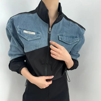 American Vintage Stand Collar Denim Jacket – Y2K Loose Fit for Autumn & Winter Jackets Lunarity Garage Black One Size