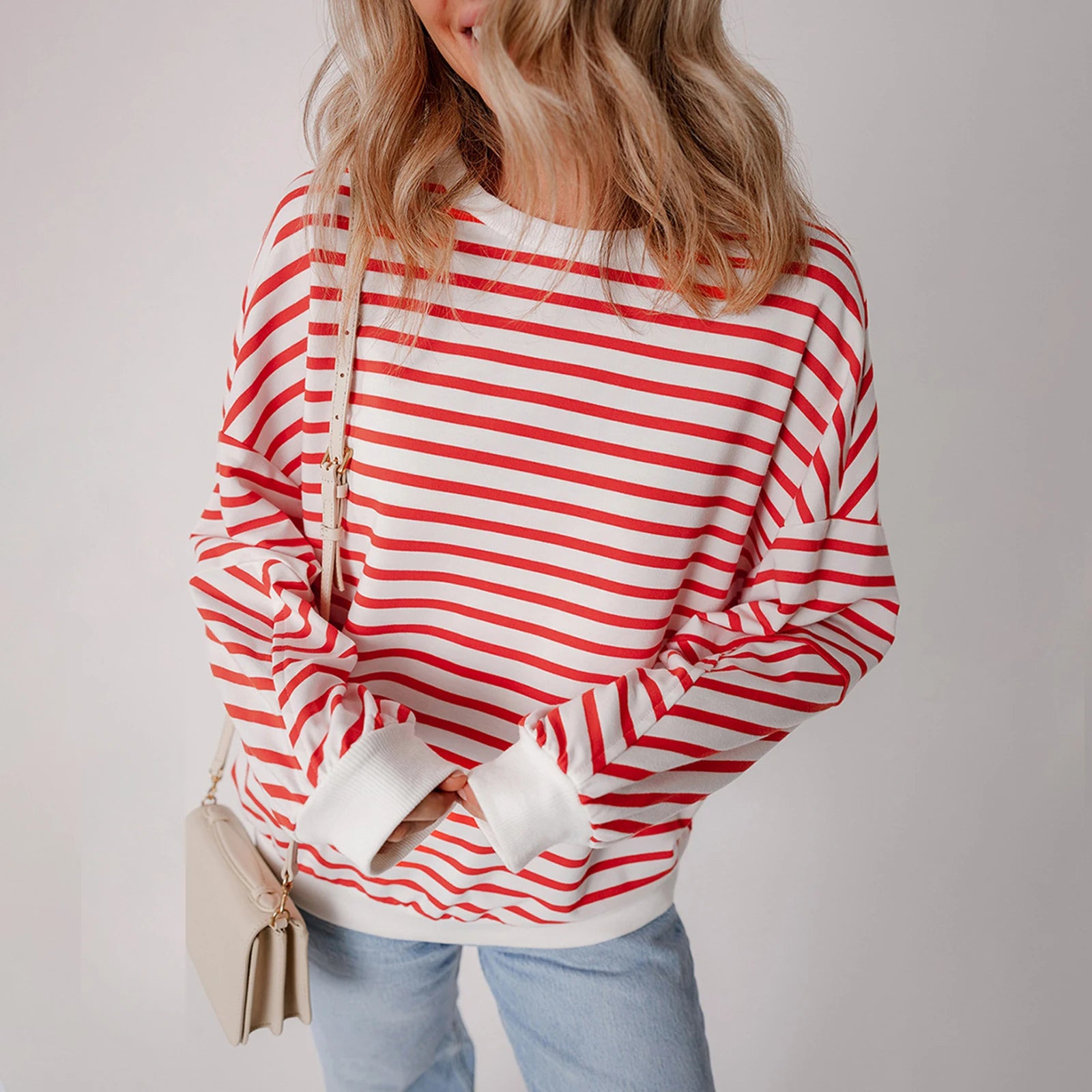 Striped Print Crew Neck Sweatshirt – Casual Long Sleeve Pullover for Fall & Winter Streetwear Sweaters LUNARITY GARAGE