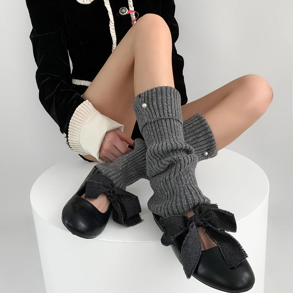Harajuku Pearl Mid-Calf Leg Warmers – Thick Wool Knit Ankle Covers for Winter Socks Lunarity Garage   