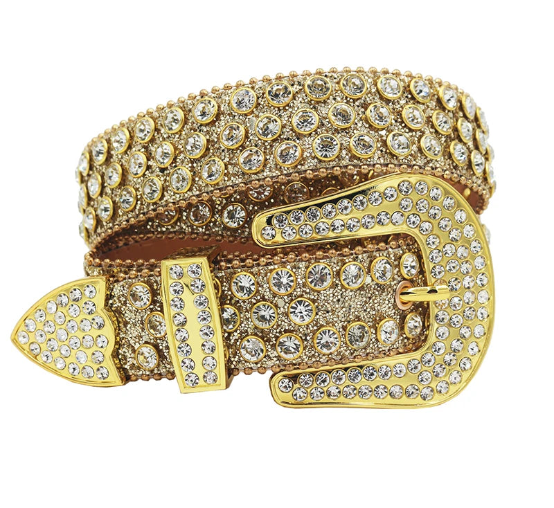 Luxury Rhinestone Western Belt – Crystal Studded Cowboy & Cowgirl Style belt LUNARITY GARAGE Shiny gold 105Cm