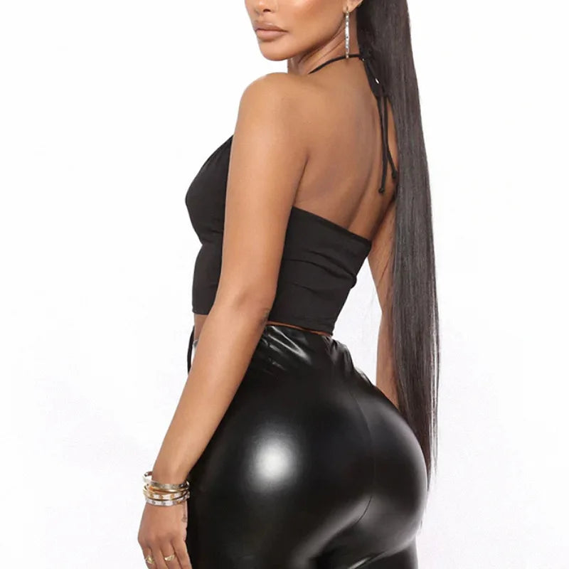 Sexy Tank Top Middle Hollow Out Strap Pull Up Halter Crop Tops Women Casual Sleeveless Cropped Vest Camisole Tube Top Female LUNARITY GARAGE