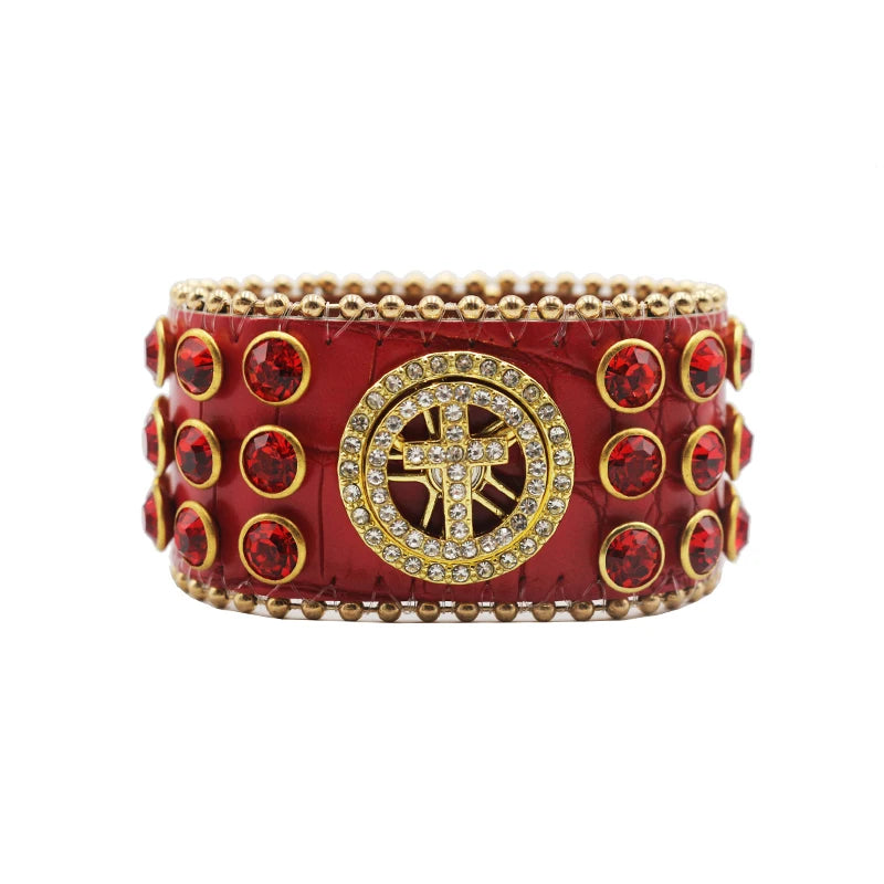 Western Rhinestone Spinner Bracelet Bracelets LUNARITY GARAGE Cross-Red