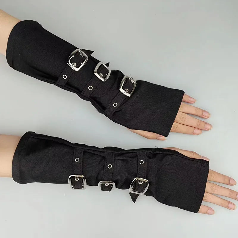 Y2K Gothic Metal Button Strap Wristband Gloves Gloves Lunarity Garage   