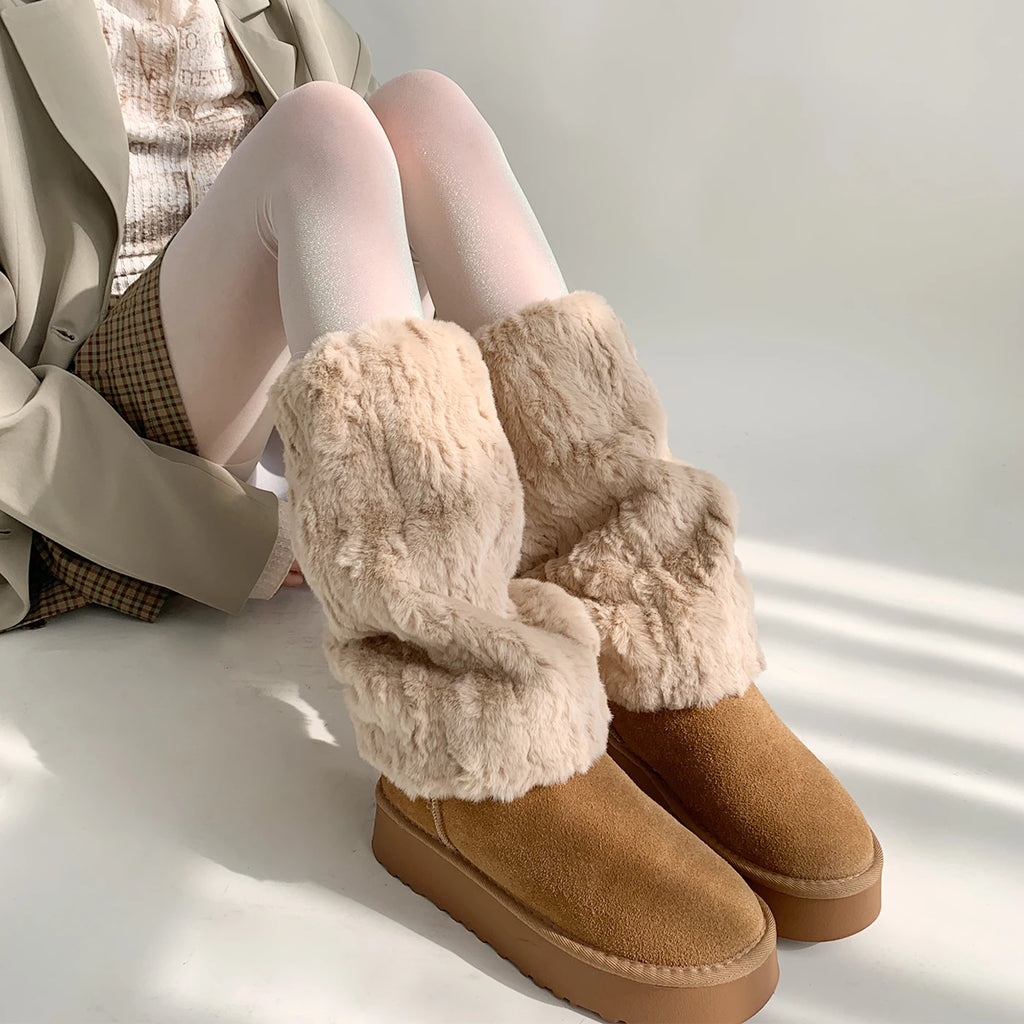 Winter Fluffy Faux Fur Boots Covers – Cozy Y2K Leg Warmers for Mid-Calf Warmth Leg Warmers LUNARITY GARAGE   