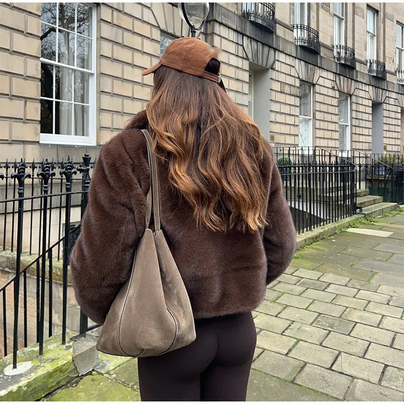 Vintage Brown Lapel Faux Fur Jacket – High Street Winter Elegance Jackets LUNARITY GARAGE