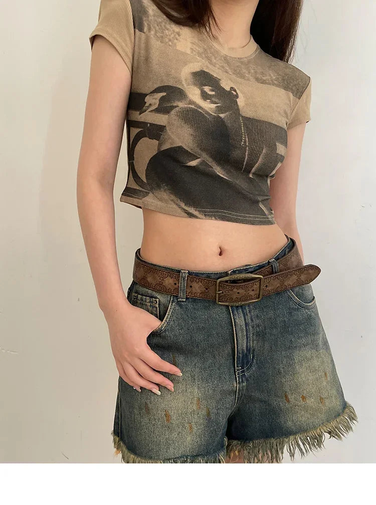 Retro Y2K Pattern Print Belt - Luxury Designer Buckle Pin Hip Hop Waistband Belt LUNARITY GARAGE