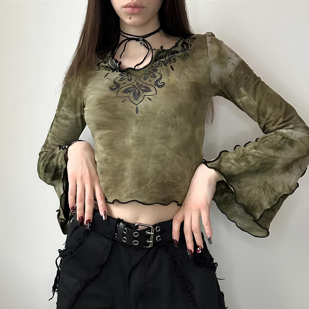 Acubi Vintage Style Tie-Dye V-Neck Crop Top crop top Lunarity Garage   