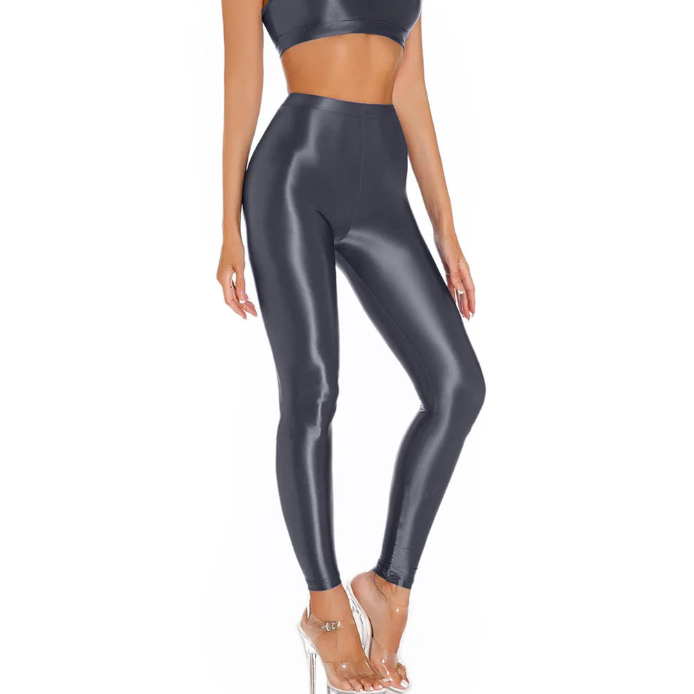Sexy Shiny Pencil Pants – Elastic Oil Glossy Sheer Leggings (Ankle-Length)